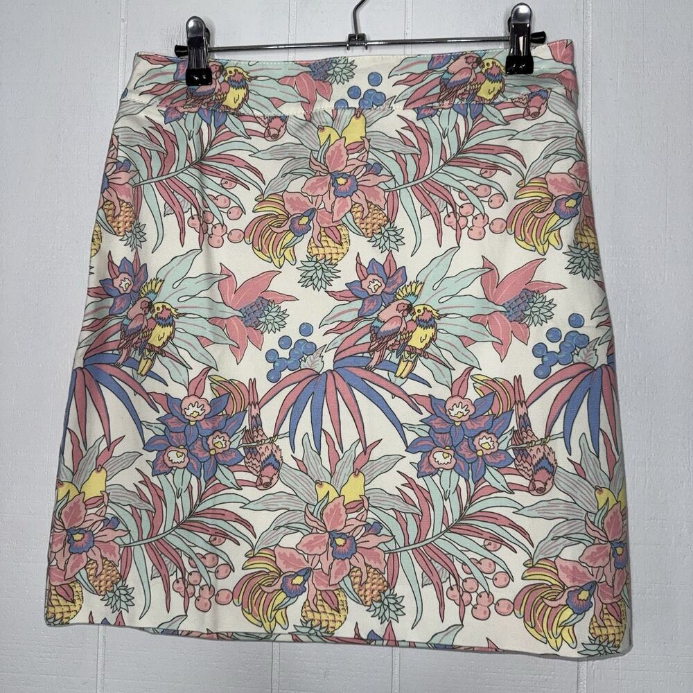 Talbots Women’s Canvas A Line Skirt Tropical Floral Parrot Pastel Pink 4 NWT